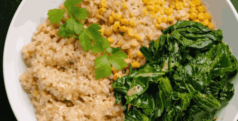 Small Yellow Beans, Kale, Brown Rice with Tahini Sauce